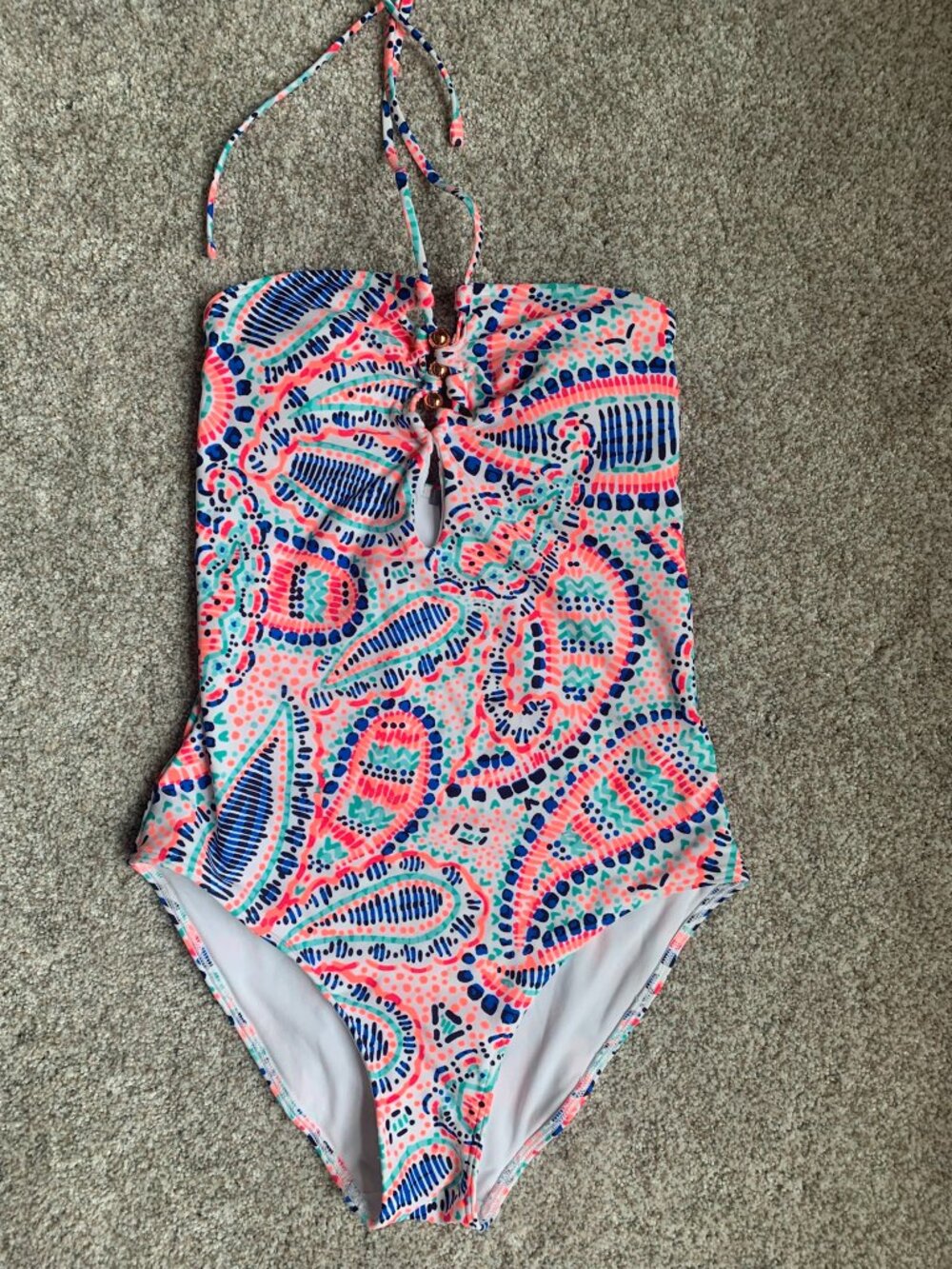 Aerie Women's Halter Neck One-Piece Swimsuit, Pink/Blue Paisley, size S NWT
